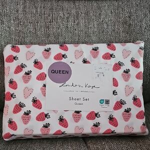 Pink and White Strawberry Print Sheets